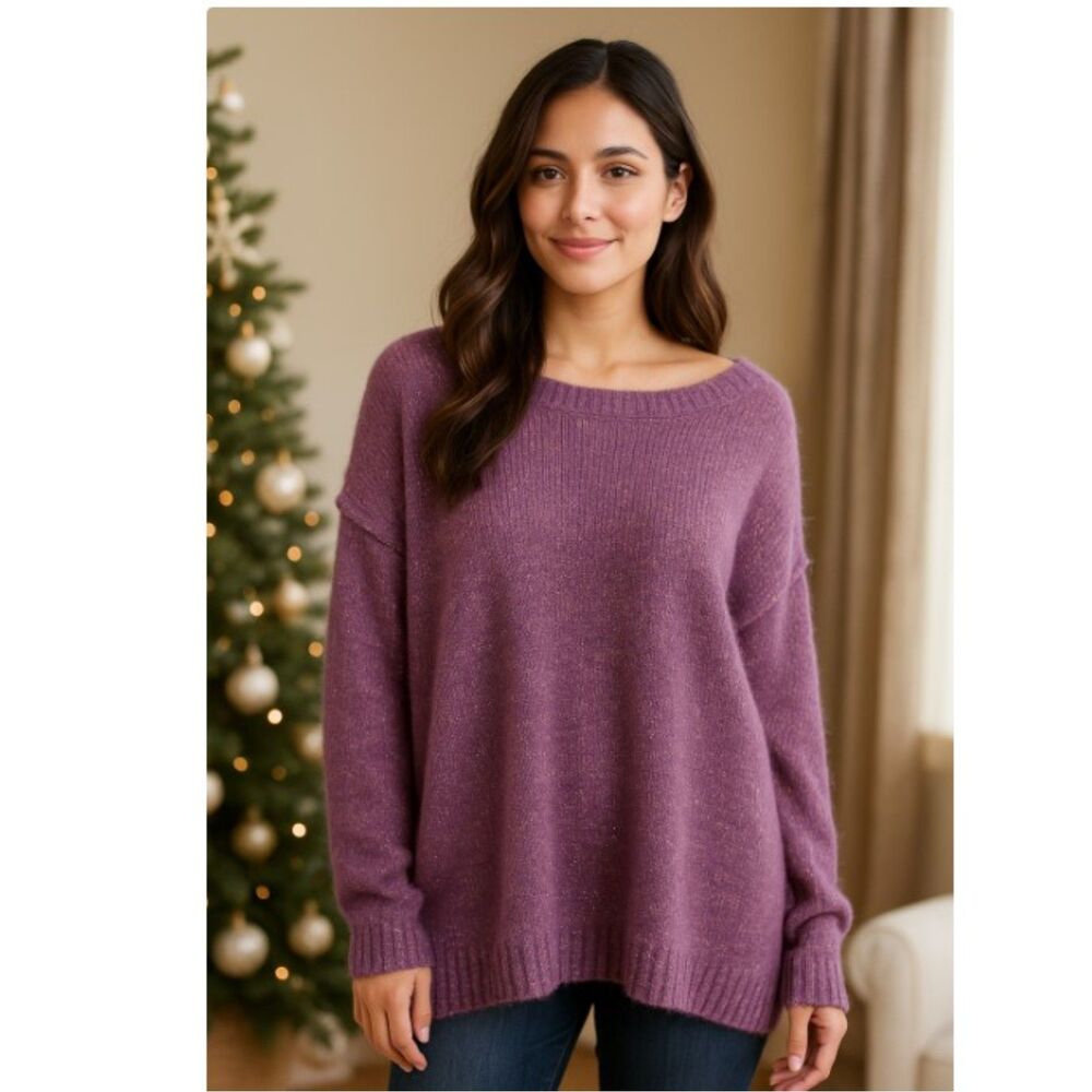 Calypso St. Barth Sweater Purple Metallic Wool Blend Crew Neck Loose Fit Size S
